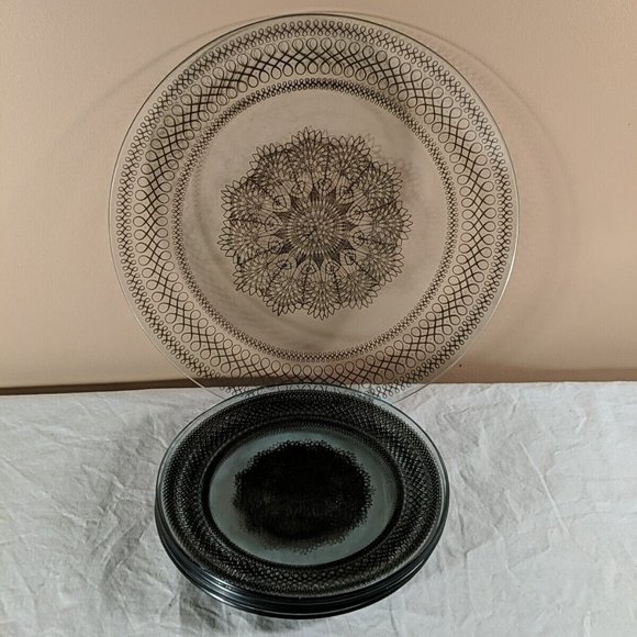 1951 Chance Glass Serving Plate and 6 dessert plates, set of 7 Black Lace - Picture 9 of 13